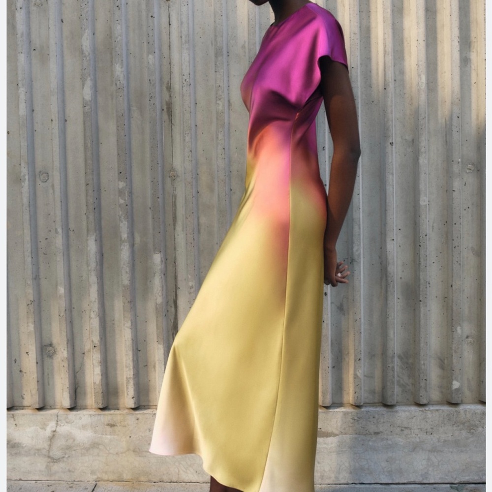 Zara Pink and Yellow Midi Dress
